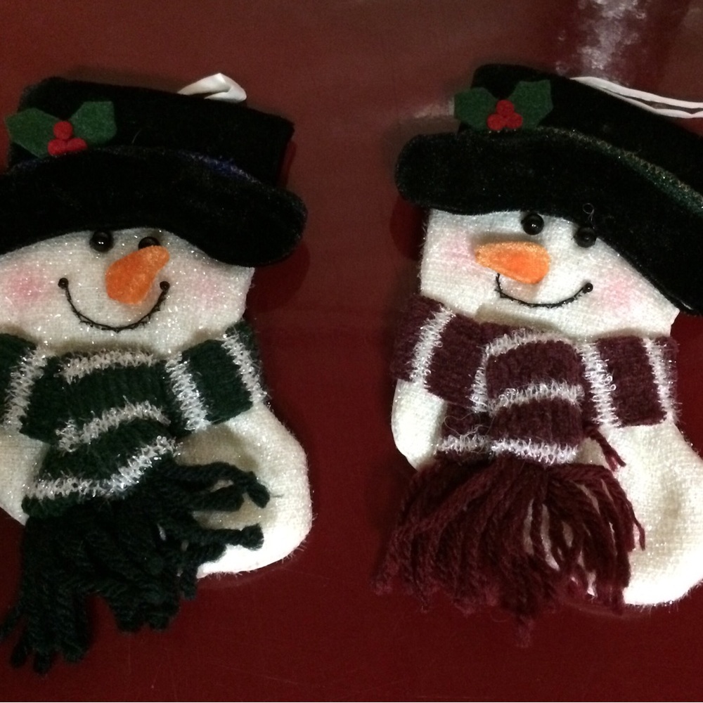 New 2 Snowman Christmas Stockings Mini for Gift Wrapping, Gift Cards, Ornaments